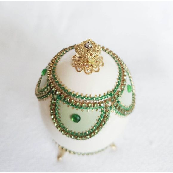 Handmade Glazed Decorative Goose Egg Gold Pedestal - Picture 3 of 4